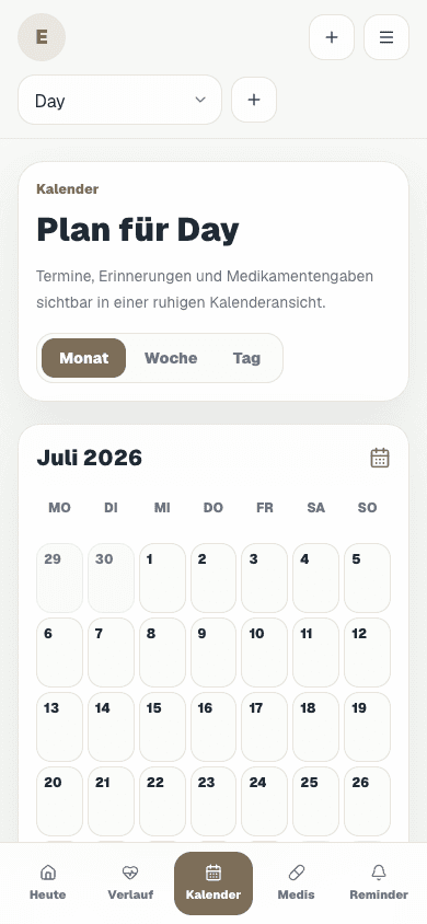 Equiday Kalenderansicht mit Terminen und Erinnerungen