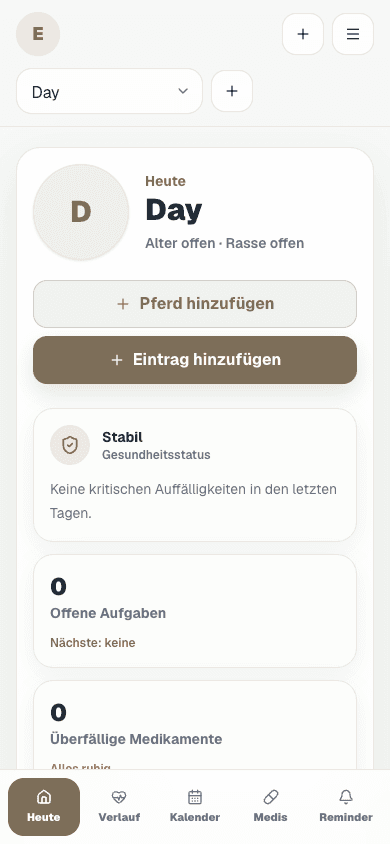 Equiday iOS Dashboard mit Heute-Ansicht